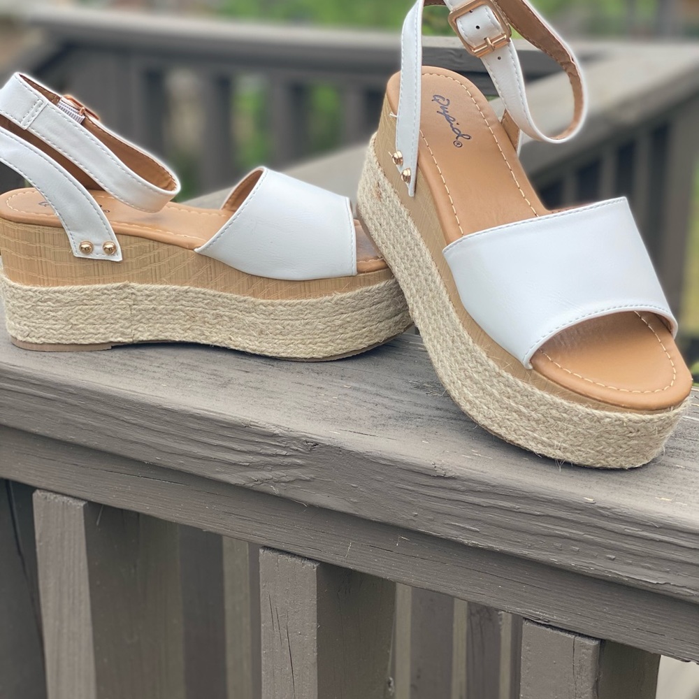 White & Tan Platform Sandal